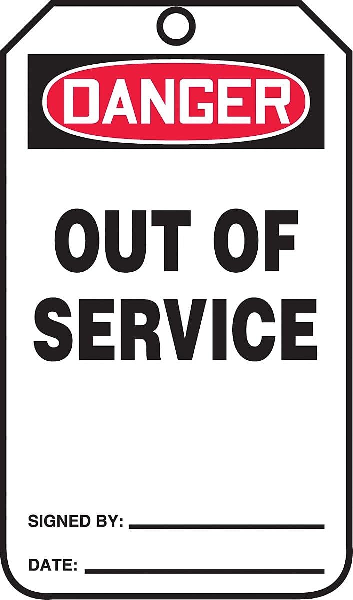 Accuform Signs, Safety Tag,Danger Out of Service & Std Back,25/Pk,Pf-Cardstock - Image 1